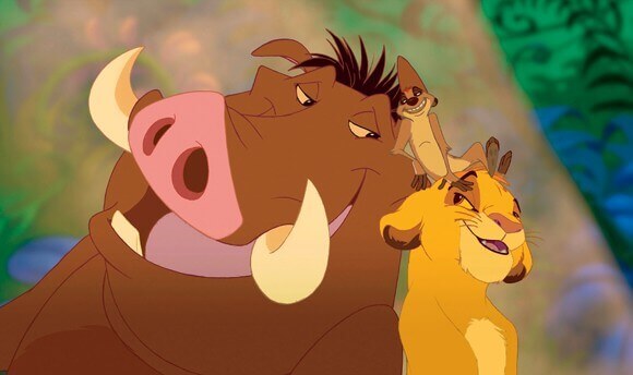 Pumbaa, Timon, Simba in 'The Lion King' 