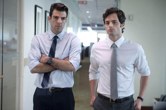 Zachary Quinto and Penn Badgley in Margin Call