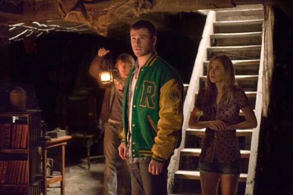 Fran Krantz, Chris Hemsworth, and Anna Hutchison in a scene from The Cabin in the Woods.
