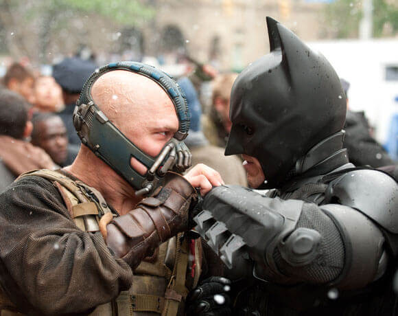 Tom Hardy and Christopher Nolan in The Dark Knight Rises