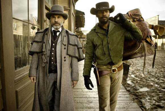 Christoph Waltz as Schultz and Jamie Foxx as Django in DJANGO UNCHAINED
