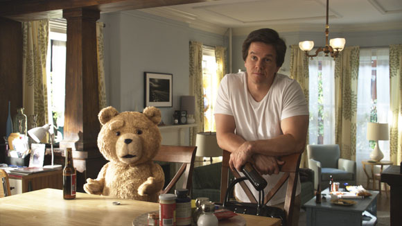 Ted and Mark Wahlberg in a scene from 'Ted'