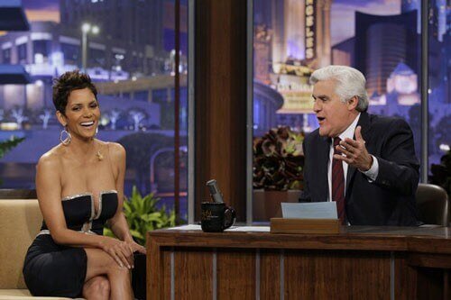 Halle Berry and her low-cut dress and Jay Leno 