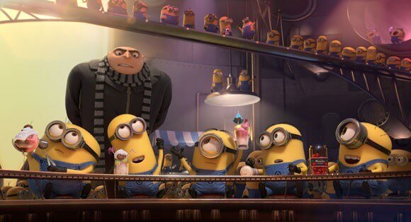 Gru (Steve Carell) and the Minions in a scene from 'Despicable Me 2' 