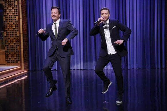 Jimmy Fallon and singer Justin Timberlake perform "The History of Rap Part 5"