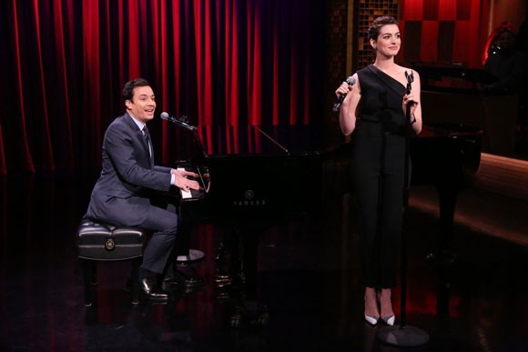Anne Hathaway and Jimmy Fallon Perform Broadway Rap