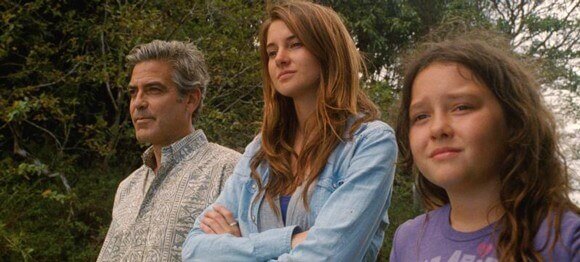 George Clooney, Shailene Woodley and Amara Miller in The Descendants
