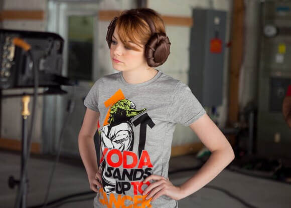 Emma Stone sports a Yoda Stands Up To Cancer T-shirt