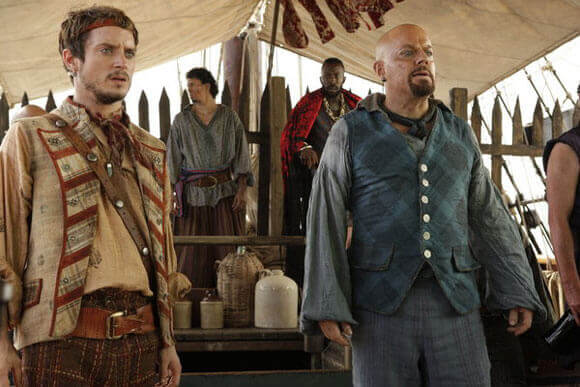 Elijah Wood as Ben Gunn and Eddie Izzard as Long John in 'Treasure Island'