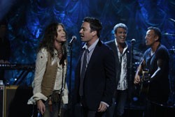 Steven Tyler, Jimmy Fallon, Mark Rivera, and Bruce Springsteen 