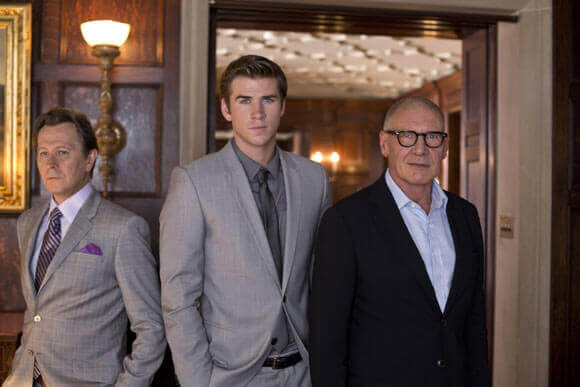 Gary Oldman, Liam Hemsworth and Harrison Ford in Paranoia