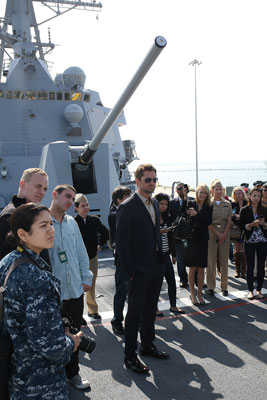 Gerard Butler and members of the US Navy 