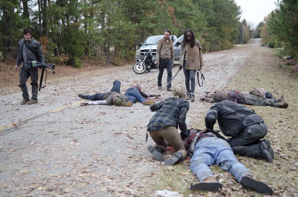 Daryl Dixon, Rick Grimes, and Danai Gurira in The Walking Dead Season 3