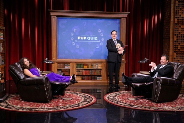 Salma Hayek Takes on Jimmy Fallon in a Game of Pup Quiz